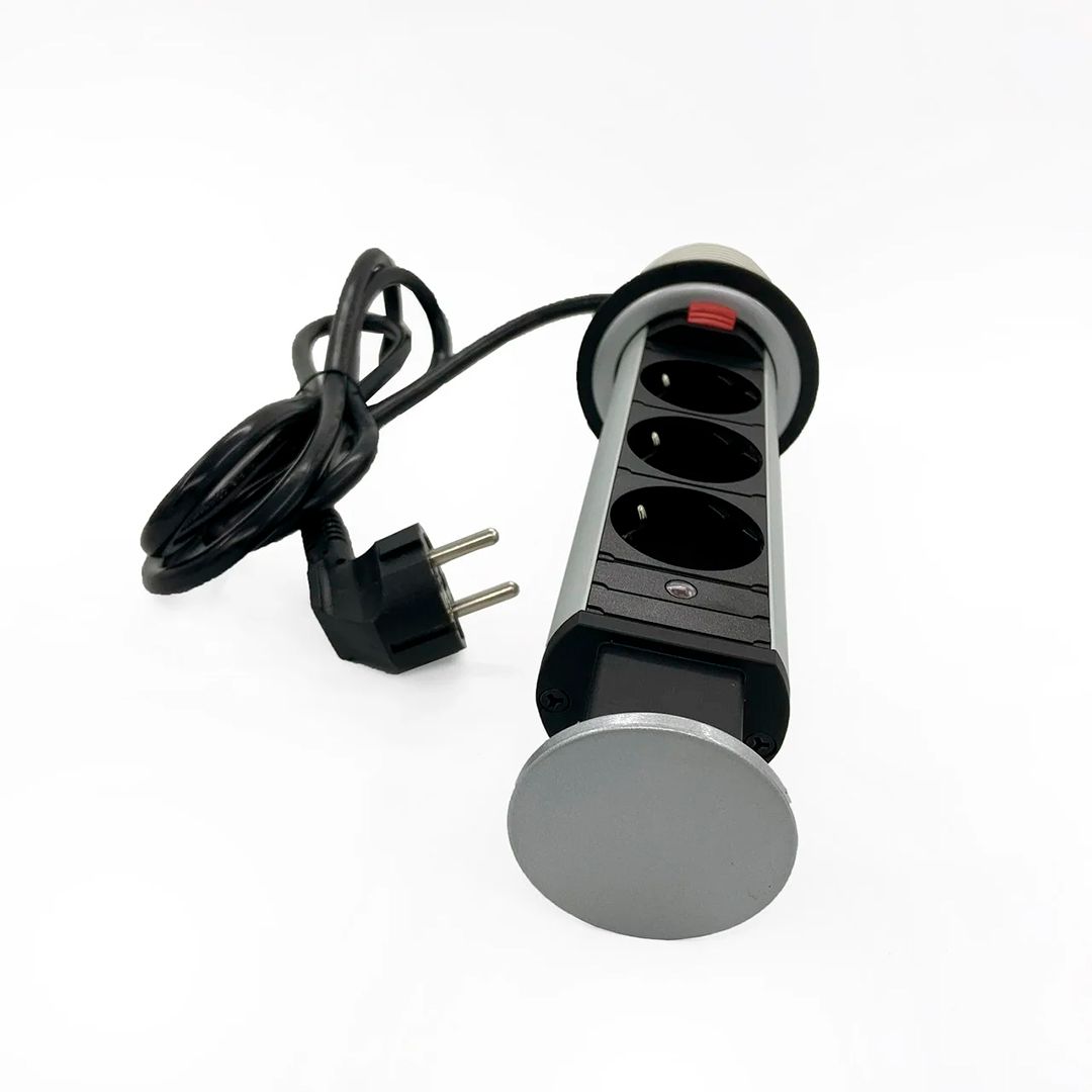 Выдвижной настольный розеточный блок Shelbi STV-3S-S, 3 розетки 200B, серебро / Сетевые фильтры №3