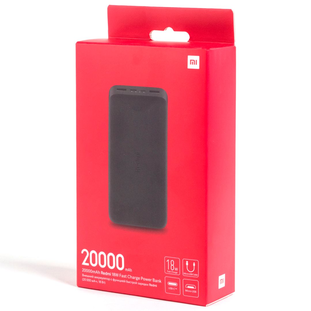 Портативное зарядное устройство Xiaomi Redmi, 20000 mAh, напряжение 74 Вт, черное