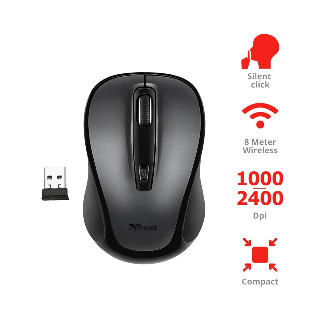 Мышь беспроводная Trust Siero Silent, USB, 4 кнопки, 1000-2400 dpi, оптическая, комбинированная / Мыши беспроводные №5 oe.kz Мышь беспроводная Trust Siero Silent, USB, 4 кнопки, 1000-2400 dpi, оптическая, комбинированная / Мыши беспроводные №5