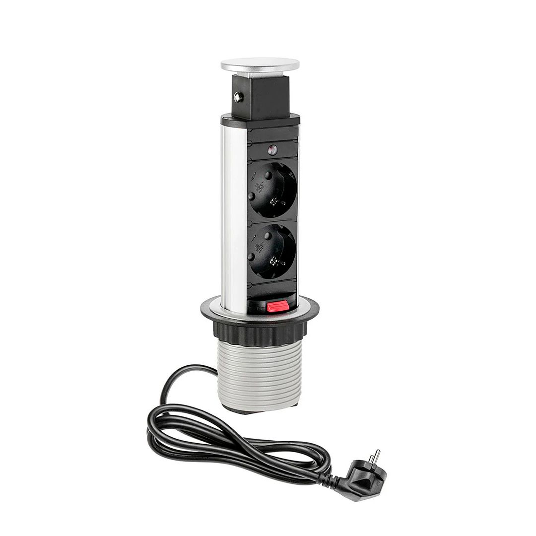 Выдвижной настольный розеточный блок Shelbi STV-2S-S, 2 розетки 200B, серебро / Сетевые фильтры