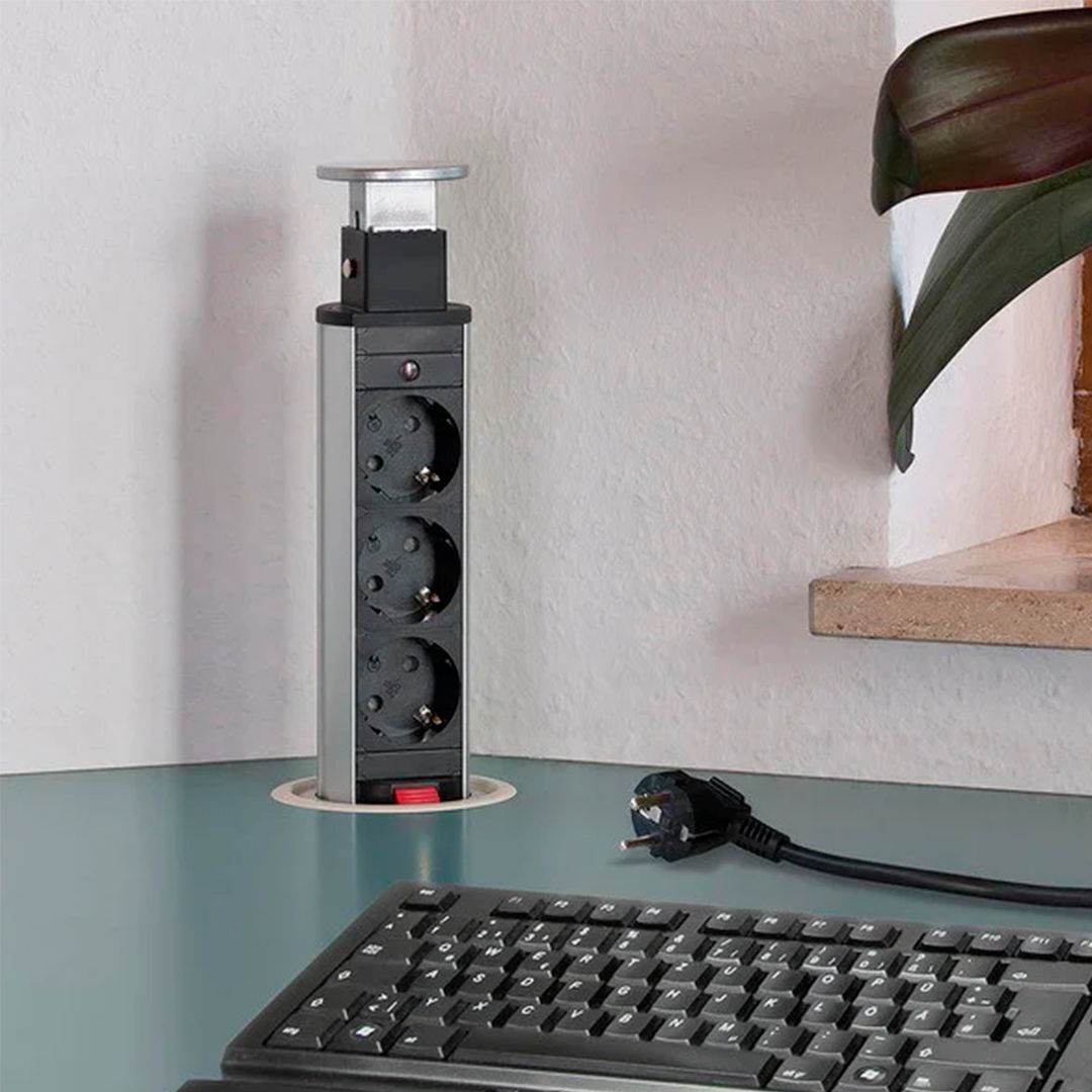 Выдвижной настольный розеточный блок Shelbi STV-2S-S, 2 розетки 200B, серебро / Сетевые фильтры №2