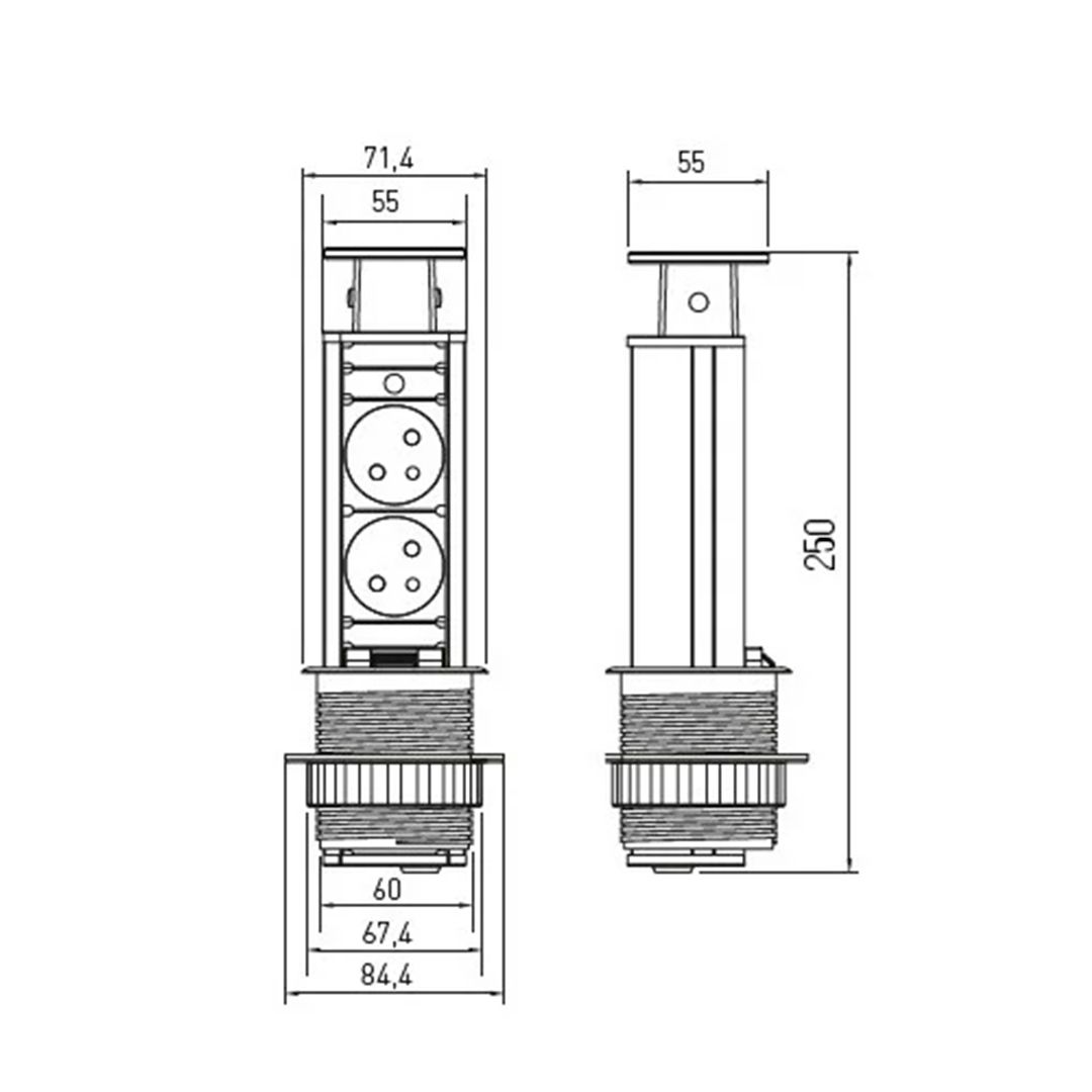 Выдвижной настольный розеточный блок Shelbi STV-2S-S, 2 розетки 200B, серебро / Сетевые фильтры №4