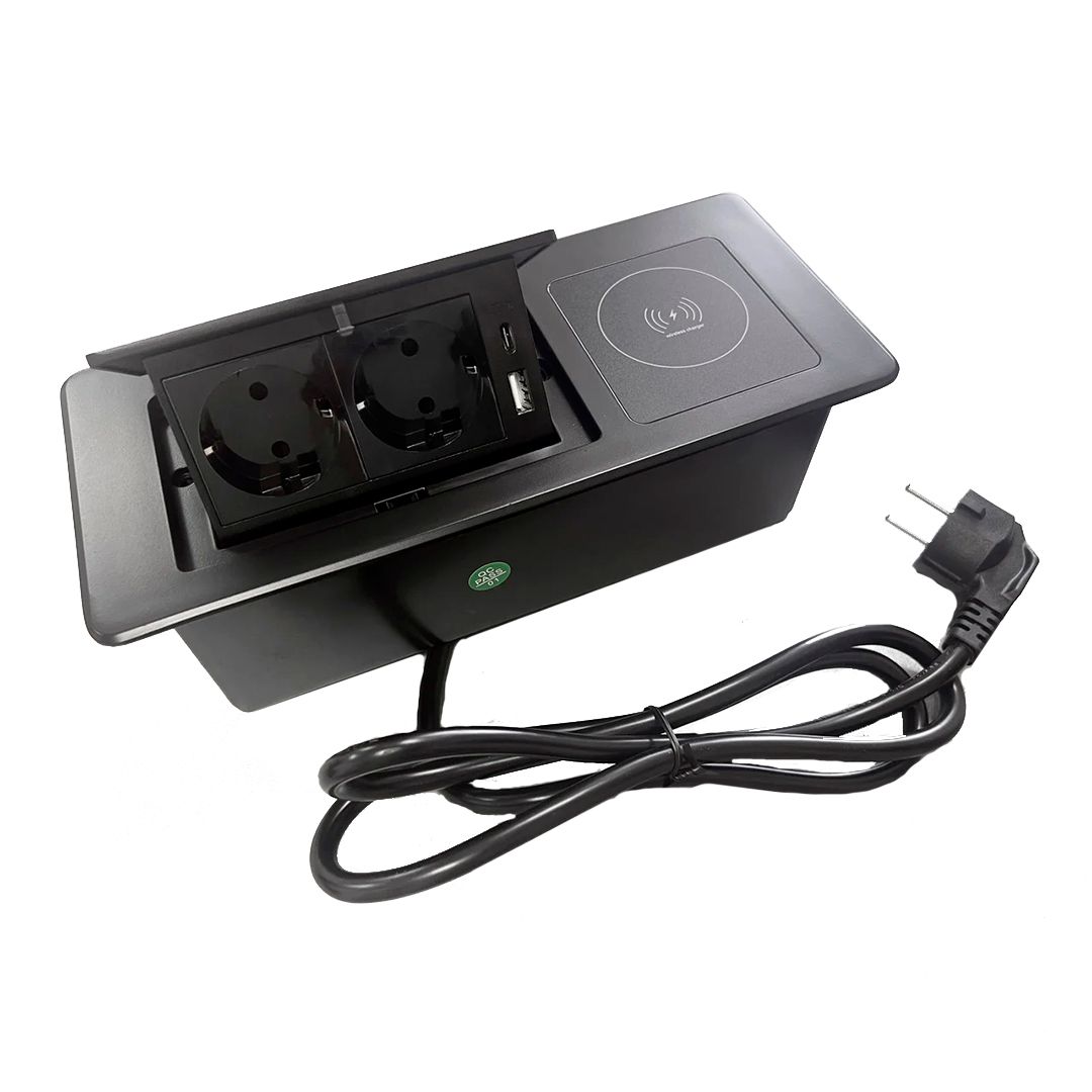 Настольный бокс Shelbi STGW-4M-2S-1U1C-B, 2 розетки, 1 USB, 1 Type-C, шнур 1,5 м, черный / Сетевые фильтры