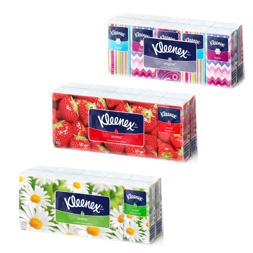 Носовые платки Kleenex, 3-х слойные, белые, 10 шт./упак. / Платки носовые №2