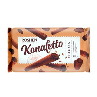 Трубочки вафельные Roshen "Konafetto" с начинкой крем-какао, 140 гр  / Вафли, трубочки, крекеры