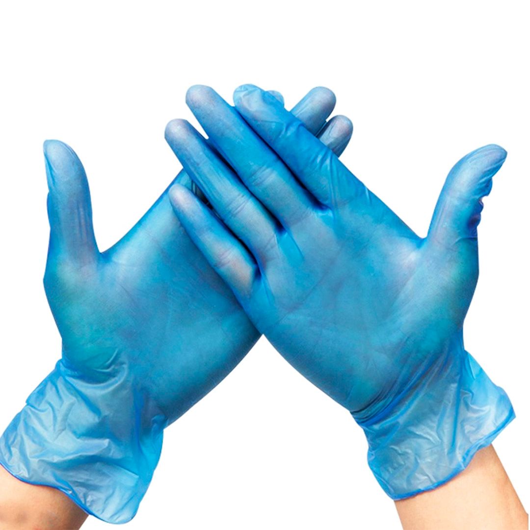 Перчатки из винила, размер M, голубые, 100 шт/упак / Перчатки