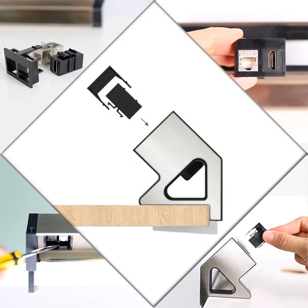 Настольный блок Shelbi STG-MULT8-SB, 2 розетки 200B, USB, Type-C, RJ45, HDMI, чёрный-серебро / Сетевые фильтры №3