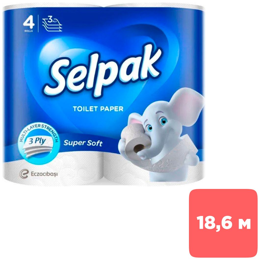 Туалетная бумага рулонная Selpak Ultra Comfort, 3-х слойная, 4 рулона, белая / Бумага туалетная бытовая