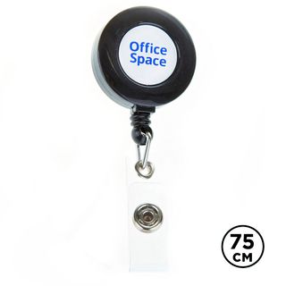 Бейдждерге арналған ұстағыш-рулетка OfficeSpace, ұзындығы 75 см, ілмек, қыспамен, қара / Бейджге арналған ұстағыштар