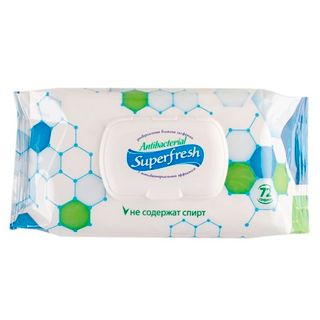 Салфетки влажные Superfresh Antibacterial, 72 штуки в упаковке / Салфетки влажные косметические