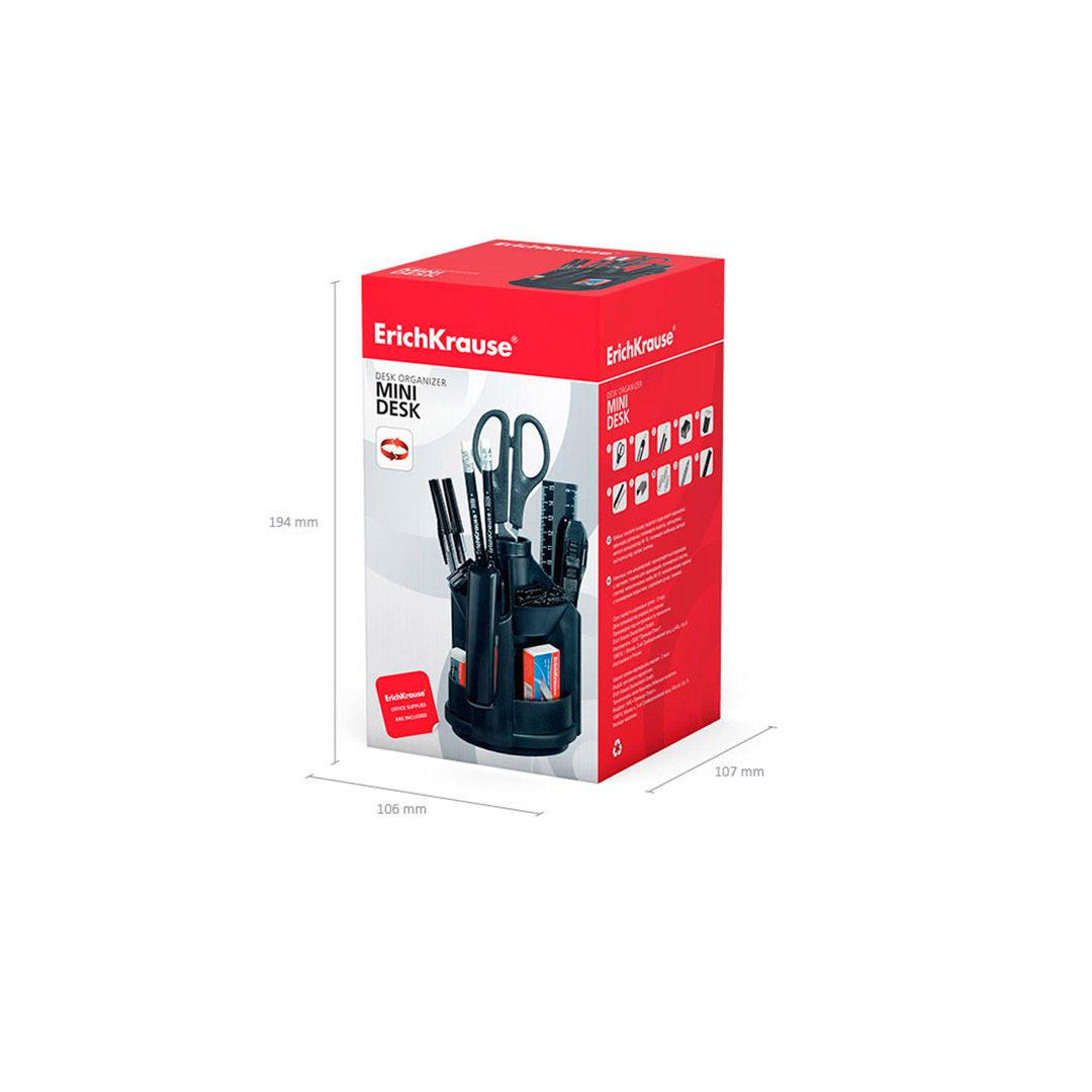 Настольный органайзер Erich Krause "Mini Desk", 10 предметов, вращающийся, серый / Подставка с наполнением №4