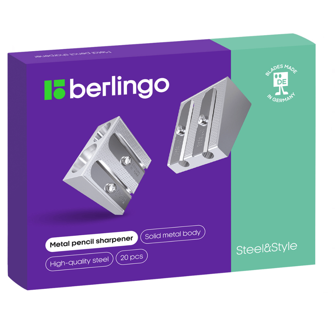 Точилка Berlingo "Steel&Style", клиновидная, с двумя отверстиями, серебристый, цена за штуку / Точилки №2
