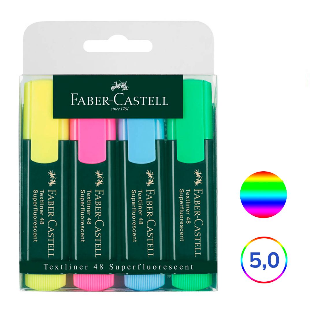 Набор текстмаркеров Faber-Castell "48", скошенный наконечник 1-5 мм, 4 цвета / Текстовыделители