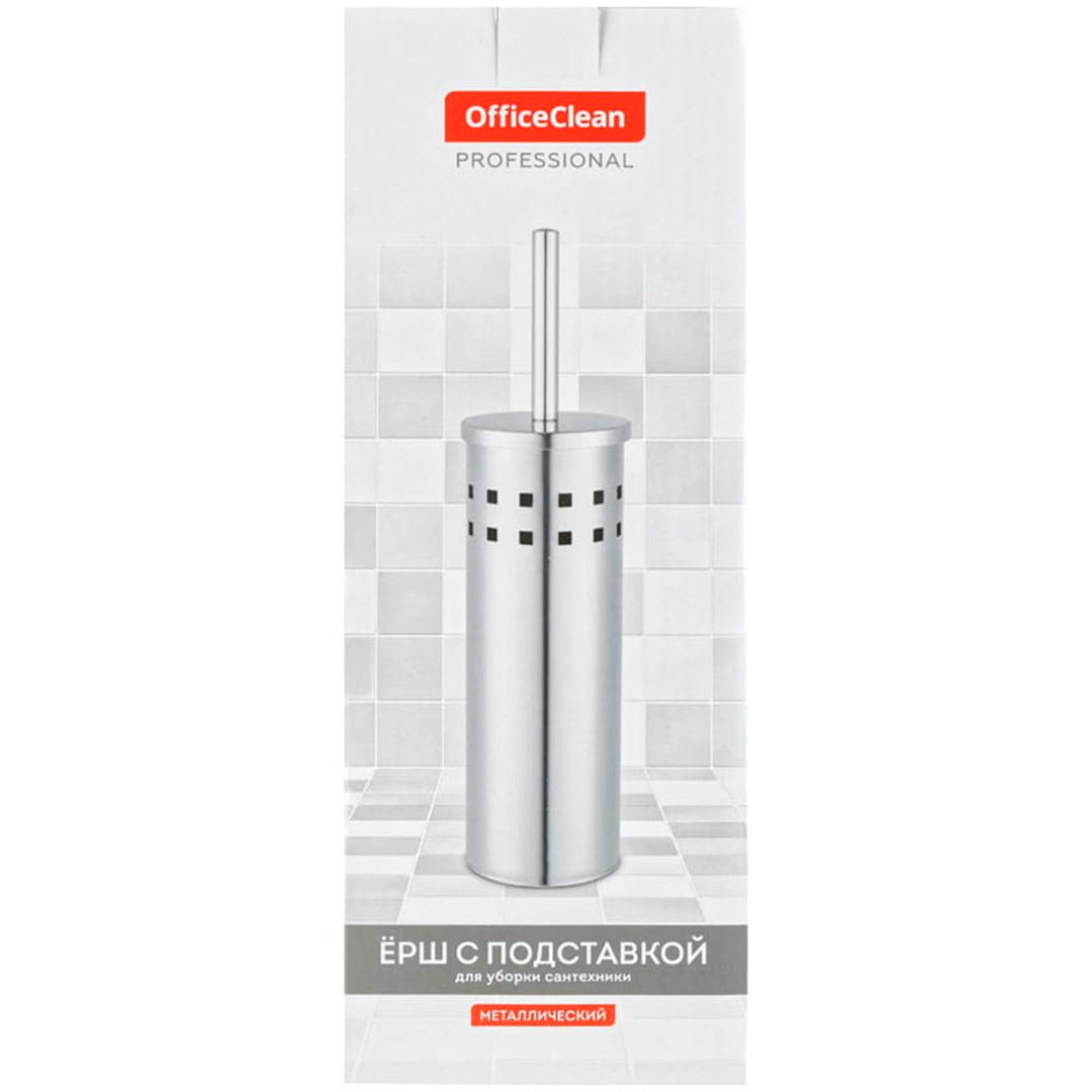 Ершик для туалета OfficeClean, с подставкой, 38*7,5*9,7 см, нержавеющая сталь, хром / Веники, щетки, совки №4