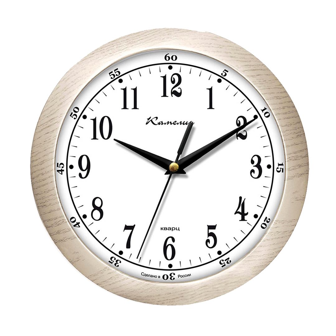 Часы круглые Камелия "Дуб светлый", d=29 см, светло-коричневые, пластиковые / Часы настенные