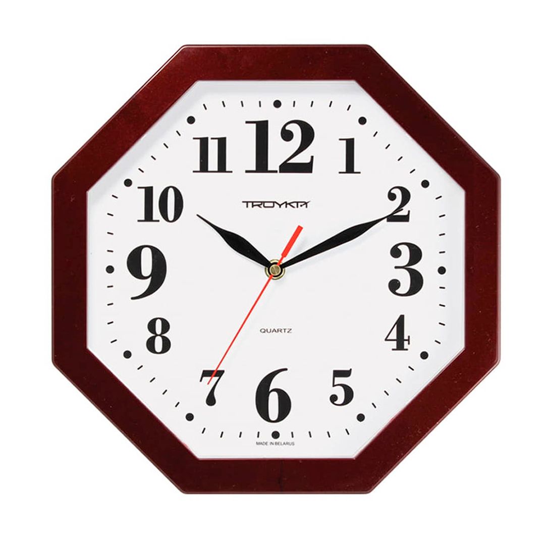 Часы восьмигранные Troyka, 29 см, бордовые, пластиковые, минеральное стекло / Часы настенные oe.kz Часы восьмигранные Troyka, 29 см, бордовые, пластиковые, минеральное стекло / Часы настенные