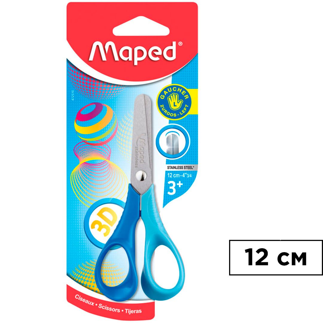 Ножницы детские Maped "Vivo", размер 12 см, для левшей, ассорти / Ножницы детские