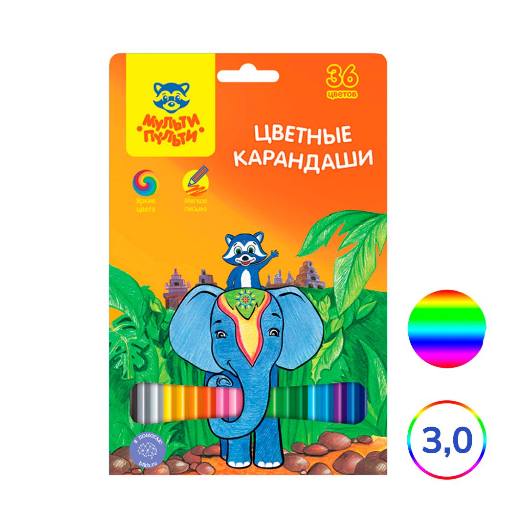 Карандаши цветные Мульти-Пульти "Енот в Индии", шестигранные, 36 цветов / Цветные карандаши