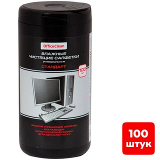 Түтіктегі тазалағыш дымқыл майлықтар OfficeClean "Стандарт", әмбебап, 100 дана / Құтыдағы майлықтар