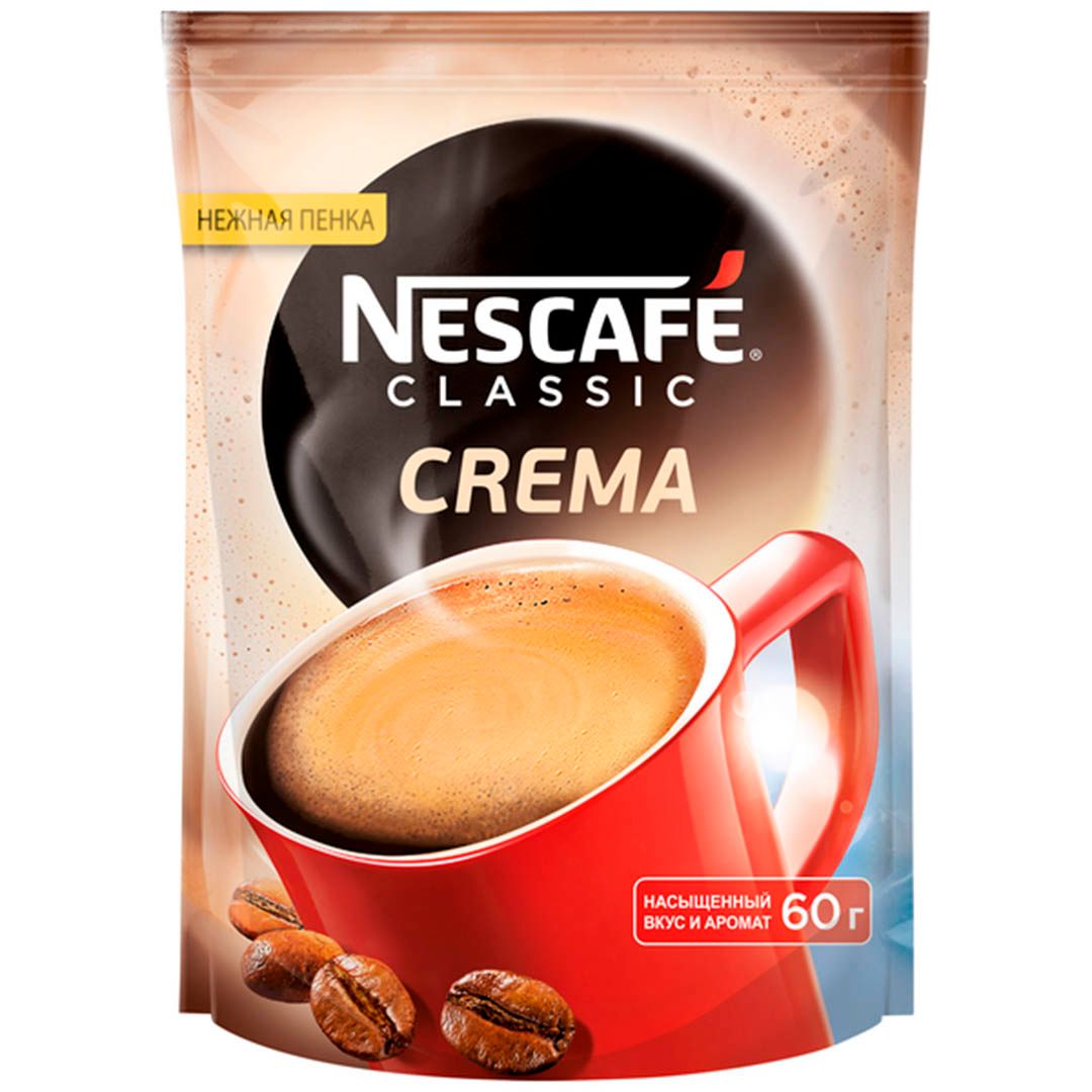 Кофе растворимый Nescafe Classic Crema, 60 гр, вакуумная упаковка / Кофе растворимый