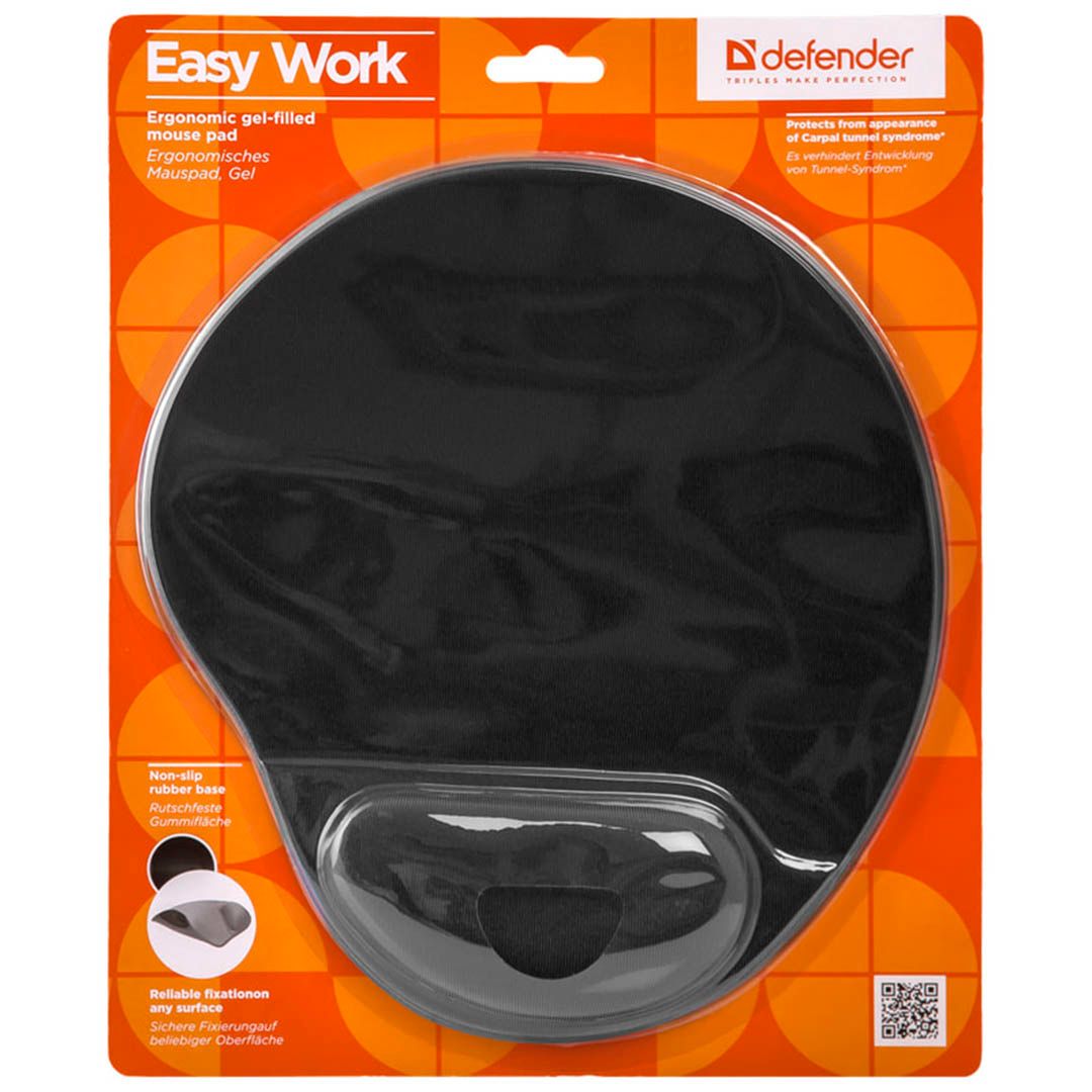 Тінтуір төсеніші Defender EasyWork, қара, гель жастықша, мата жабын