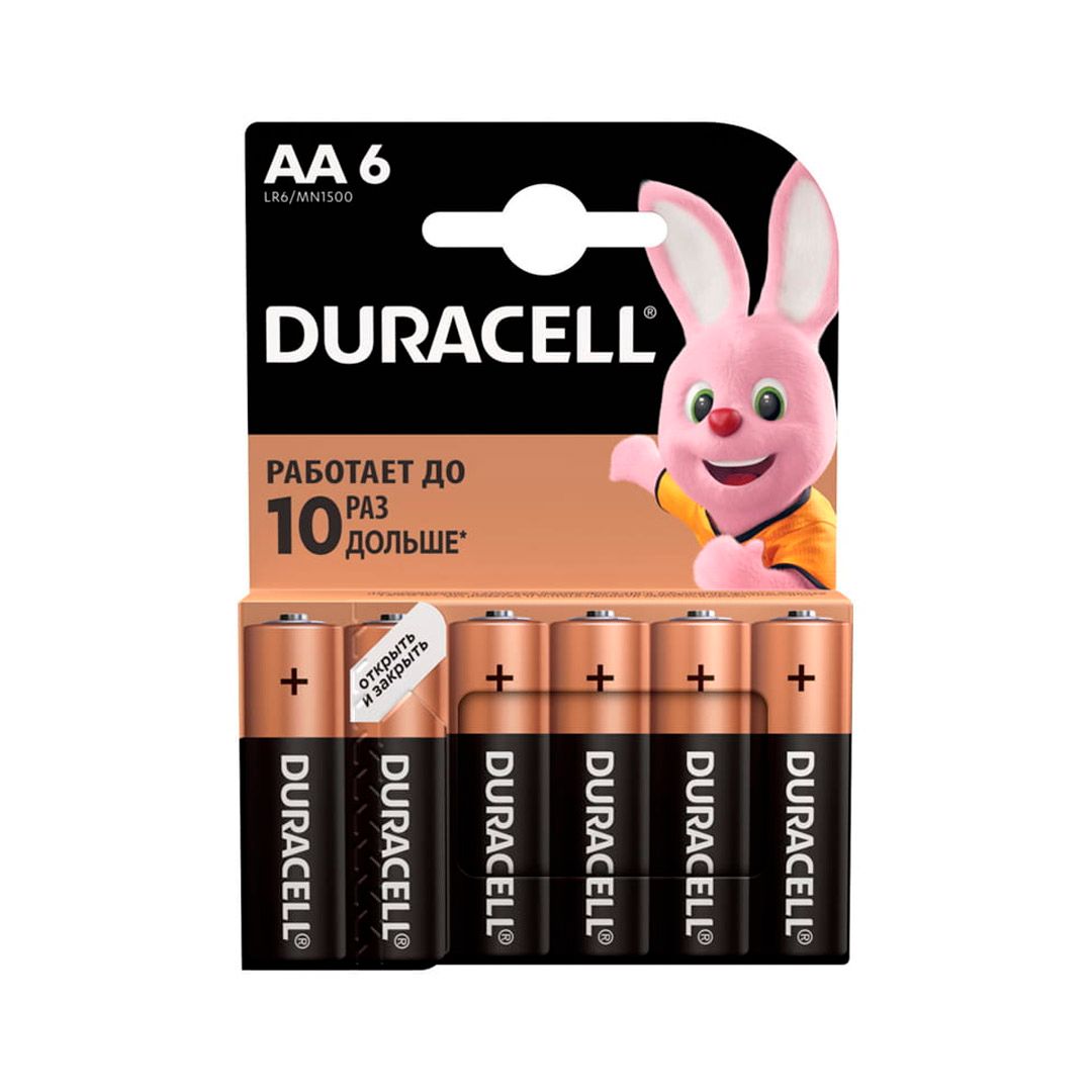 Батарейки Duracell пальчиковые AA LR6/MN1500,1.5 V, 6 шт./уп., цена за упаковку