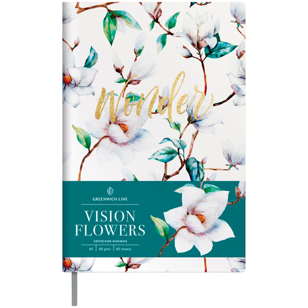 Записная книжка Greenwich Line "Vision. Flowers", A5, 80 листов, кожзам, в клетку / Записные книжки