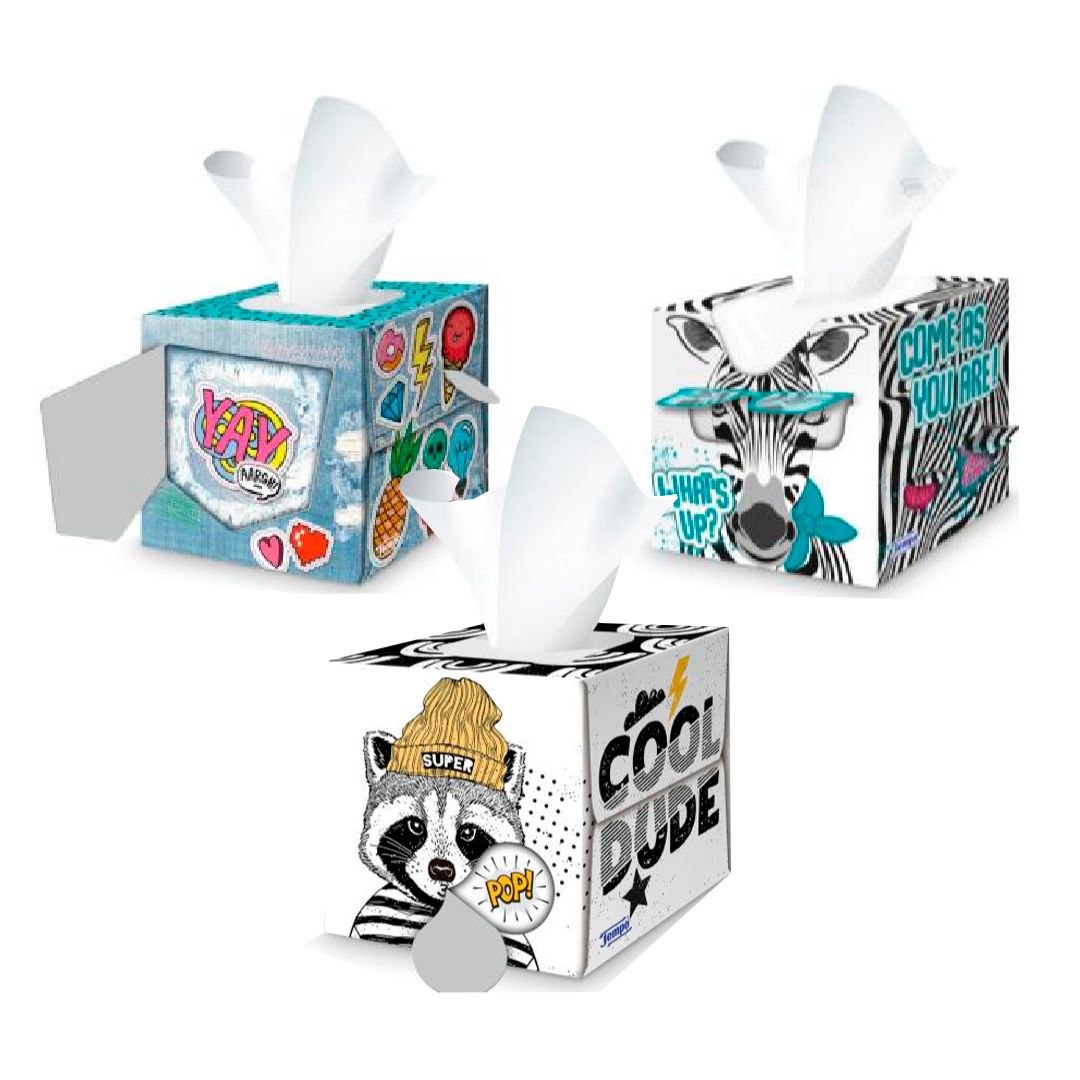 Салфетки Zewa "Kids", 3-х слойные, 60 шт., в картонном боксе, белые / Салфетки бумажные №2