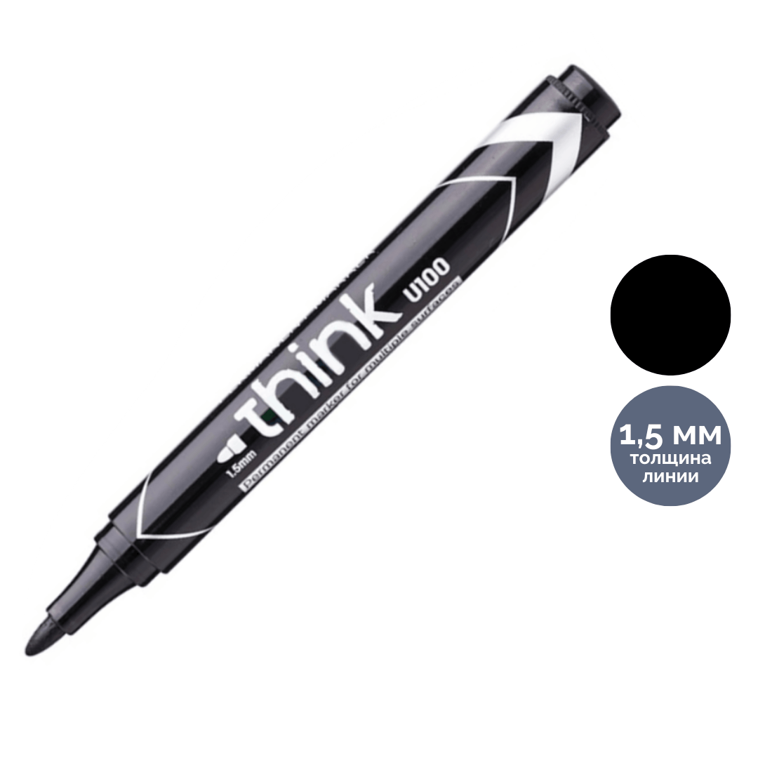 Перманентті маркер Deli "U100", ұшы дөңгелек 1-3 мм, қара / Перманентті өшірілмейтін маркерлер