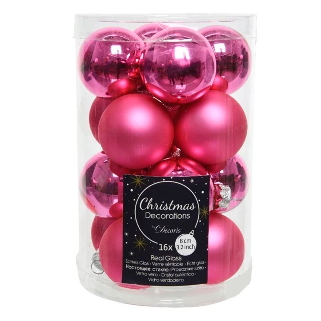 Набор стеклянных шаров, d=8 см, ярко-розовый, глянцевый/матовый, 16 шт/упак. / Елочные украшения oe.kz Набор стеклянных шаров, d=8 см, ярко-розовый, глянцевый/матовый, 16 шт/упак. / Елочные украшения