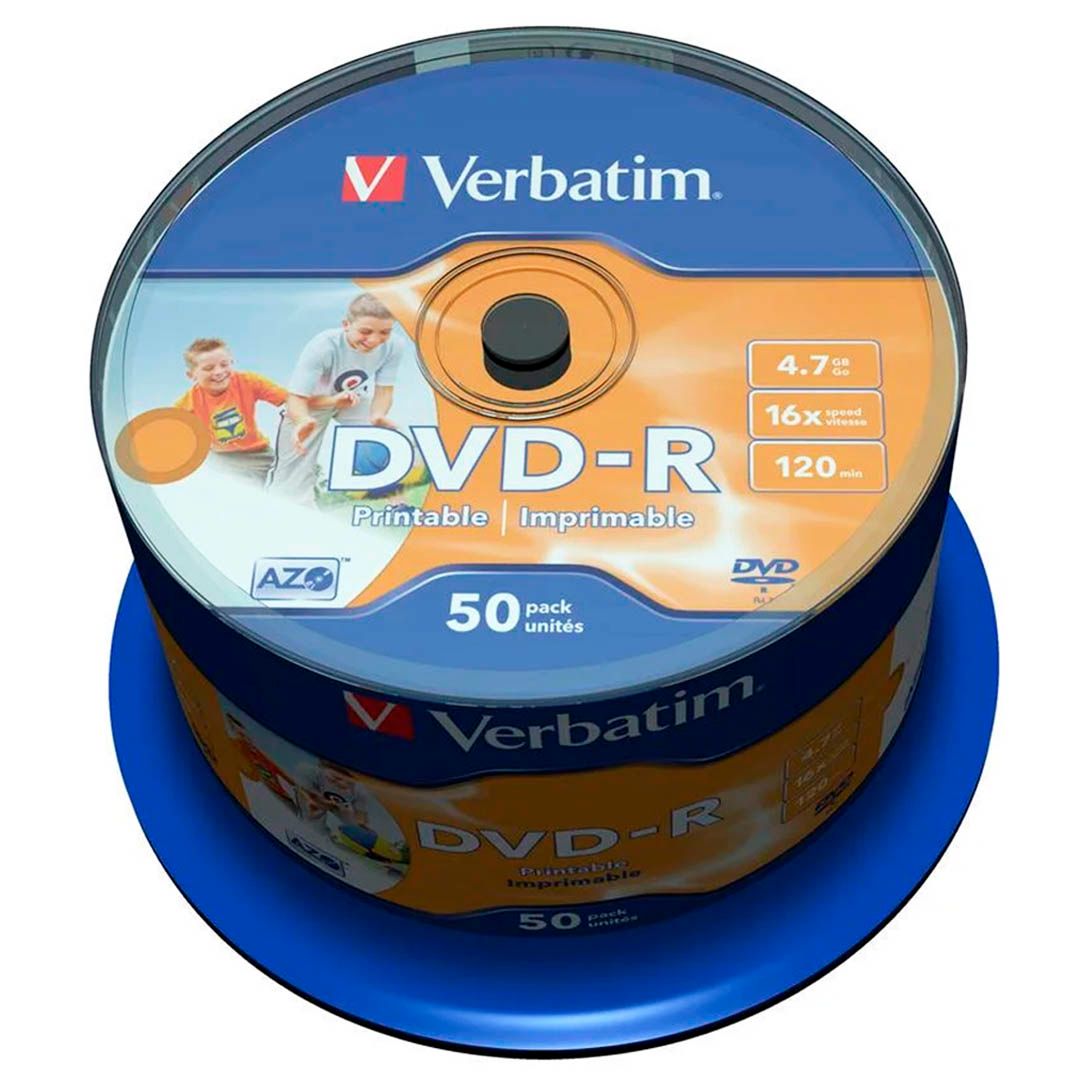 Диск DVD-R Verbatim Printable, 4,7 Gb, 16х, 50 шт/упак / Диски CD/DVD
