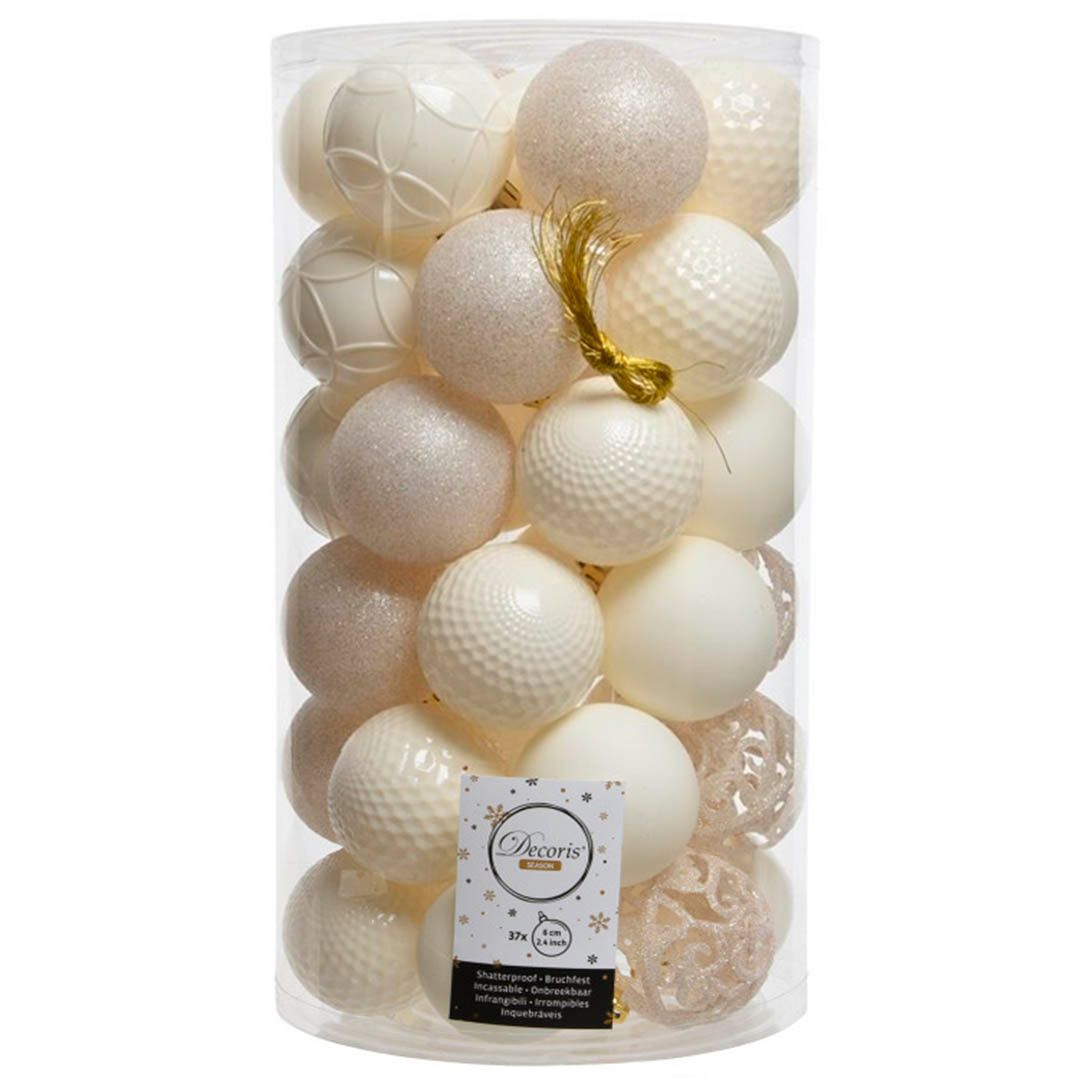 Набор пластиковых шаров, d=6 см, кремовый, 37 шт/упак. / Елочные украшения