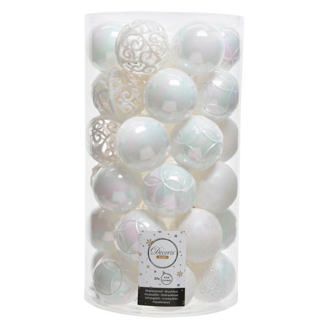 Набор пластиковых шаров, d=6 см, белорадужный, 37 шт/упак. / Елочные украшения