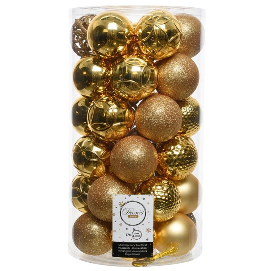 Набор пластиковых шаров, 60 мм, золотой, 37 шт/упак. / Елочные украшения