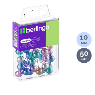 Күштік батырмалар Berlingo, пластик, металданған, ассорти, 50 дана/қапт / Тығын тақтаға арналған батырмалар, түйреуіштер