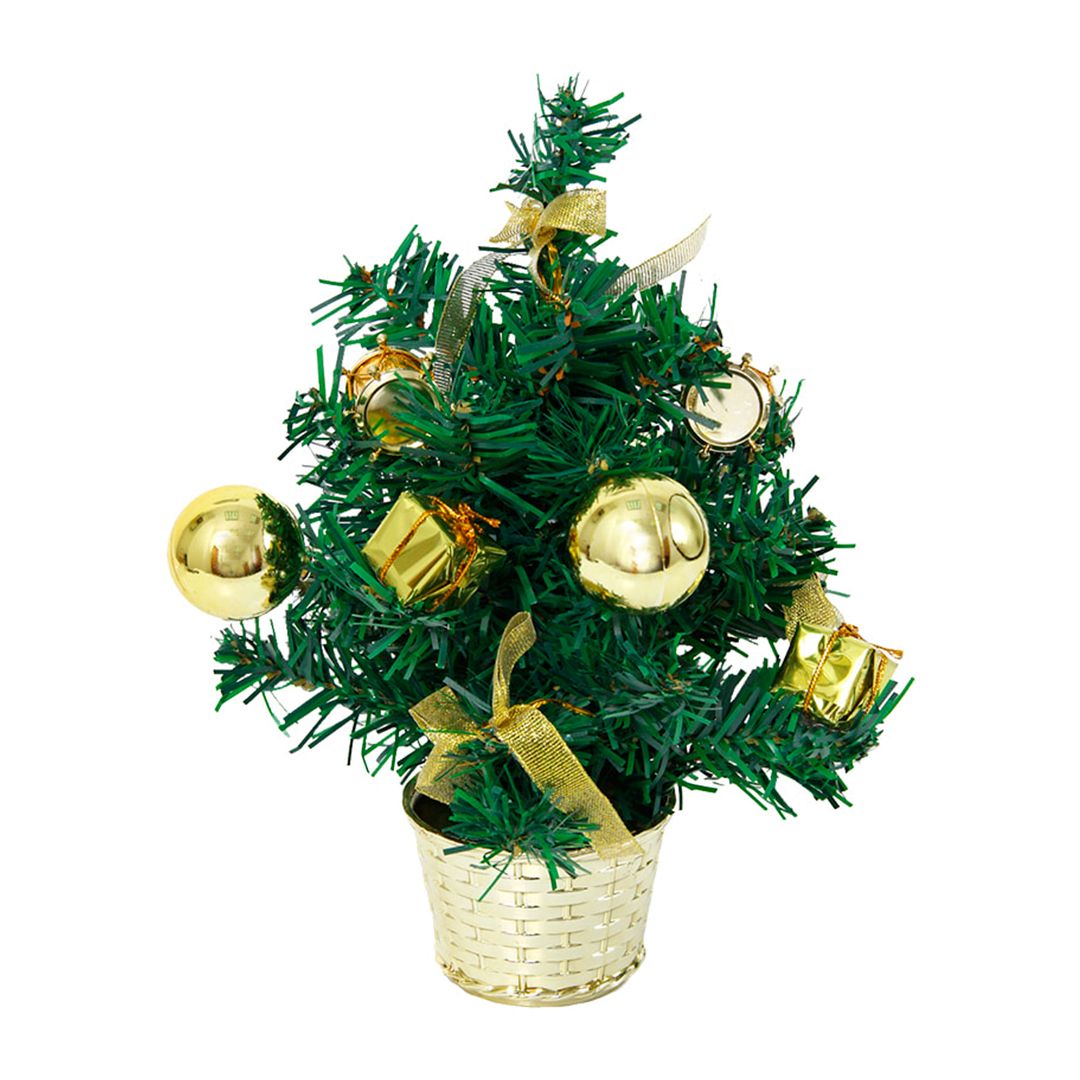 Ель декоративная 30 см, с золотыми украшениями / Новый Год