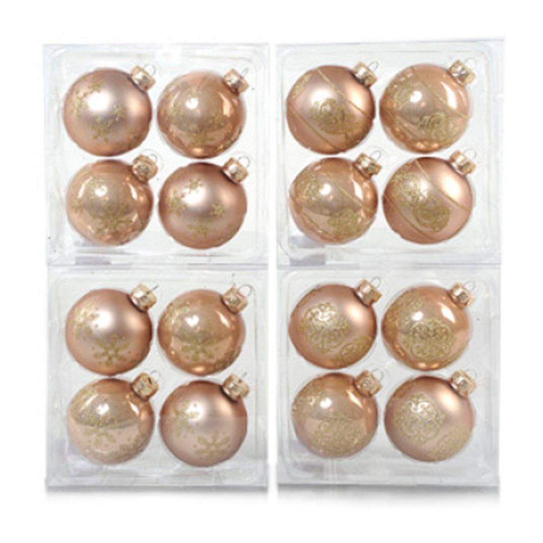 Набор стеклянных шаров, d=7 см, песочный с рисунком, 4 шт/упак. / Елочные украшения