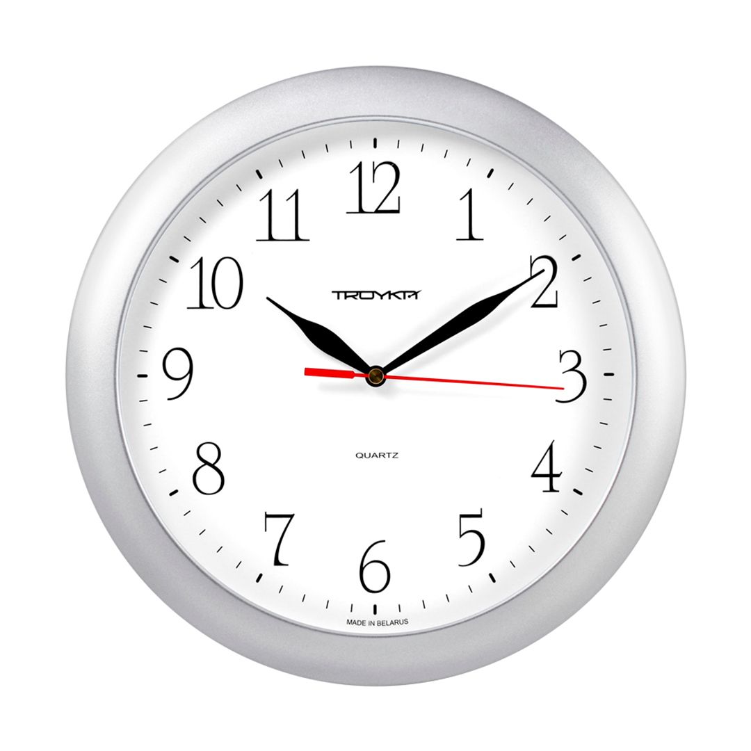 Часы круглые Troyka, d=29 см, серебристые, пластиковые / Часы настенные
