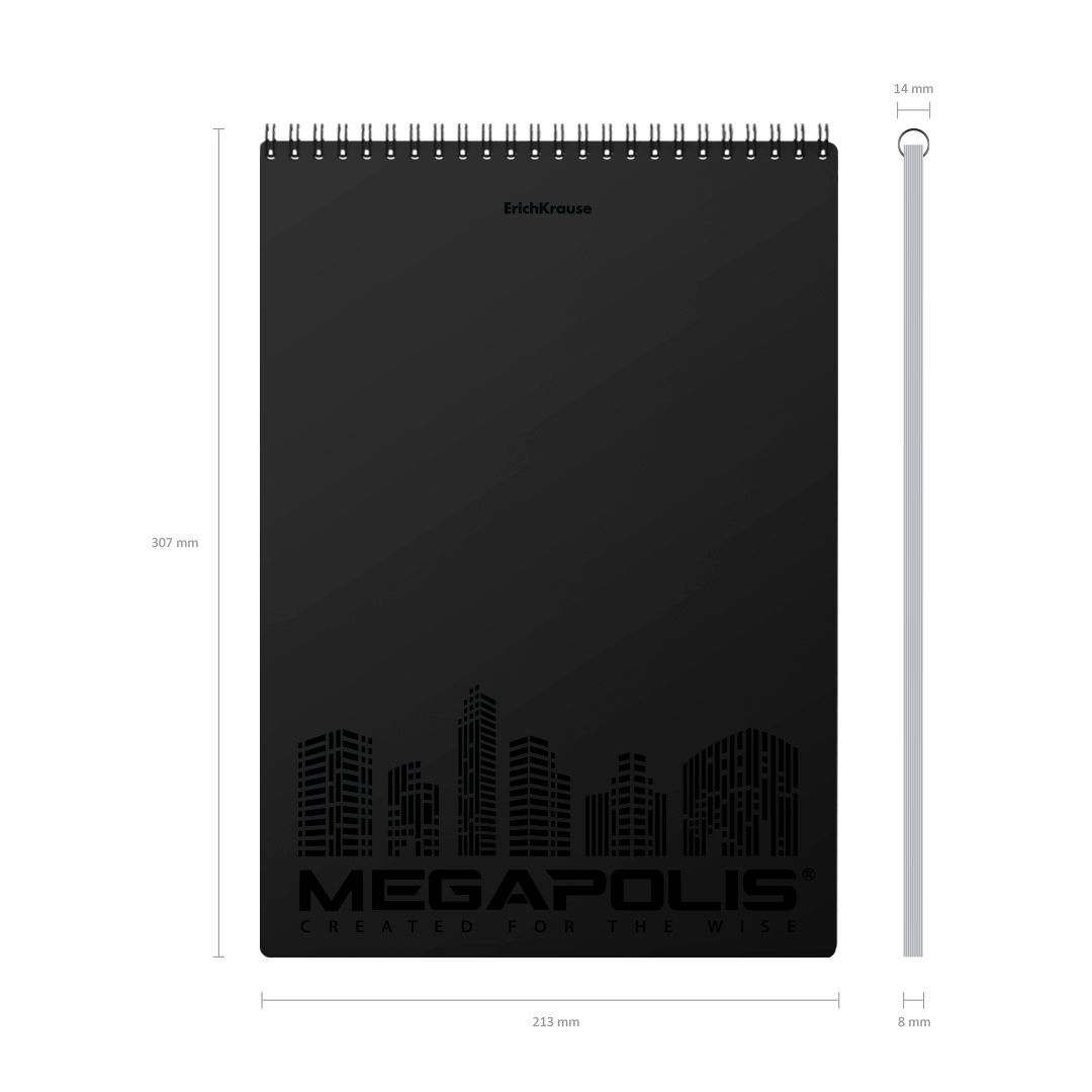 Блокнот Erich Krause "MEGAPOLIS" А4, 80 листов, клетка, микроперфорация, черный / Блокноты №2
