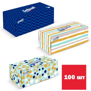 Салфетки Selpak "Maxi", 3-х слойные, 100 шт., размер листа 21,5*21 см, в картонном боксе, белые / Салфетки бумажные