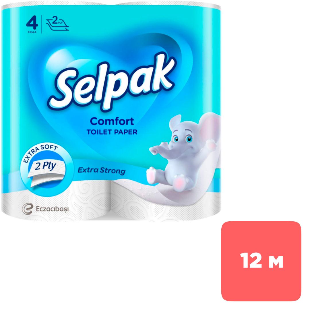 Туалетная бумага рулонная Selpak Comfort, 12 метров, 2-х слойная, 4 рулона / Бумага туалетная бытовая