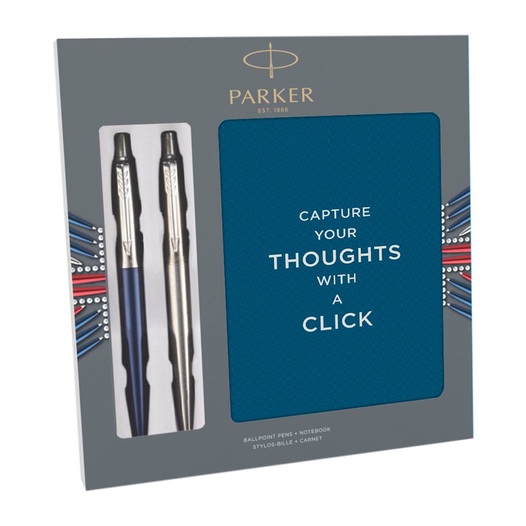 Набор подарочный Parker "Jotter Waterloo Blue CT/Stainless Steel CT" ручки шариковые и зап. книж. / Ручки премиум-класса oe.kz Набор подарочный Parker "Jotter Waterloo Blue CT/Stainless Steel CT" ручки шариковые и зап. книж. / Ручки премиум-класса
