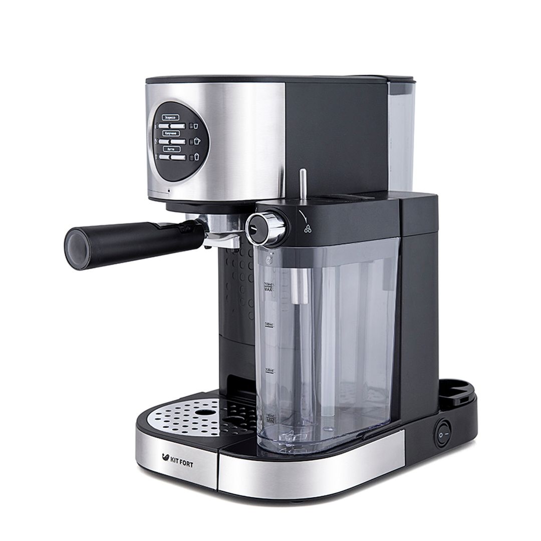 Кофеварка рожковая Kitfort КТ-703, 1,2 л, стальная/черная / Кофеварки oe.kz Кофеварка рожковая Kitfort КТ-703, 1,2 л, стальная/черная / Кофеварки