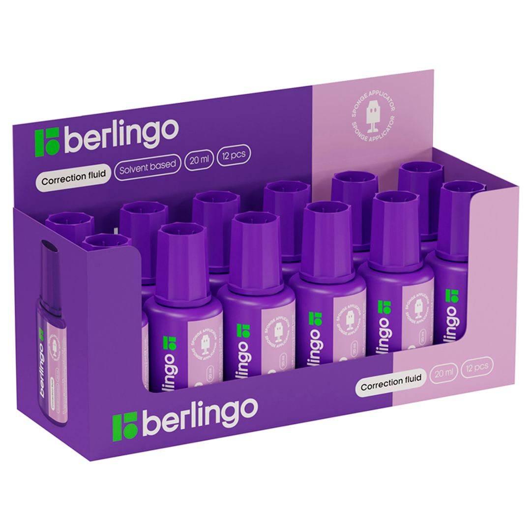 Корректирующая жидкость Berlingo, 20 мл, на химической основе, с губчатым аппликатором / Корректирующая жидкость №2