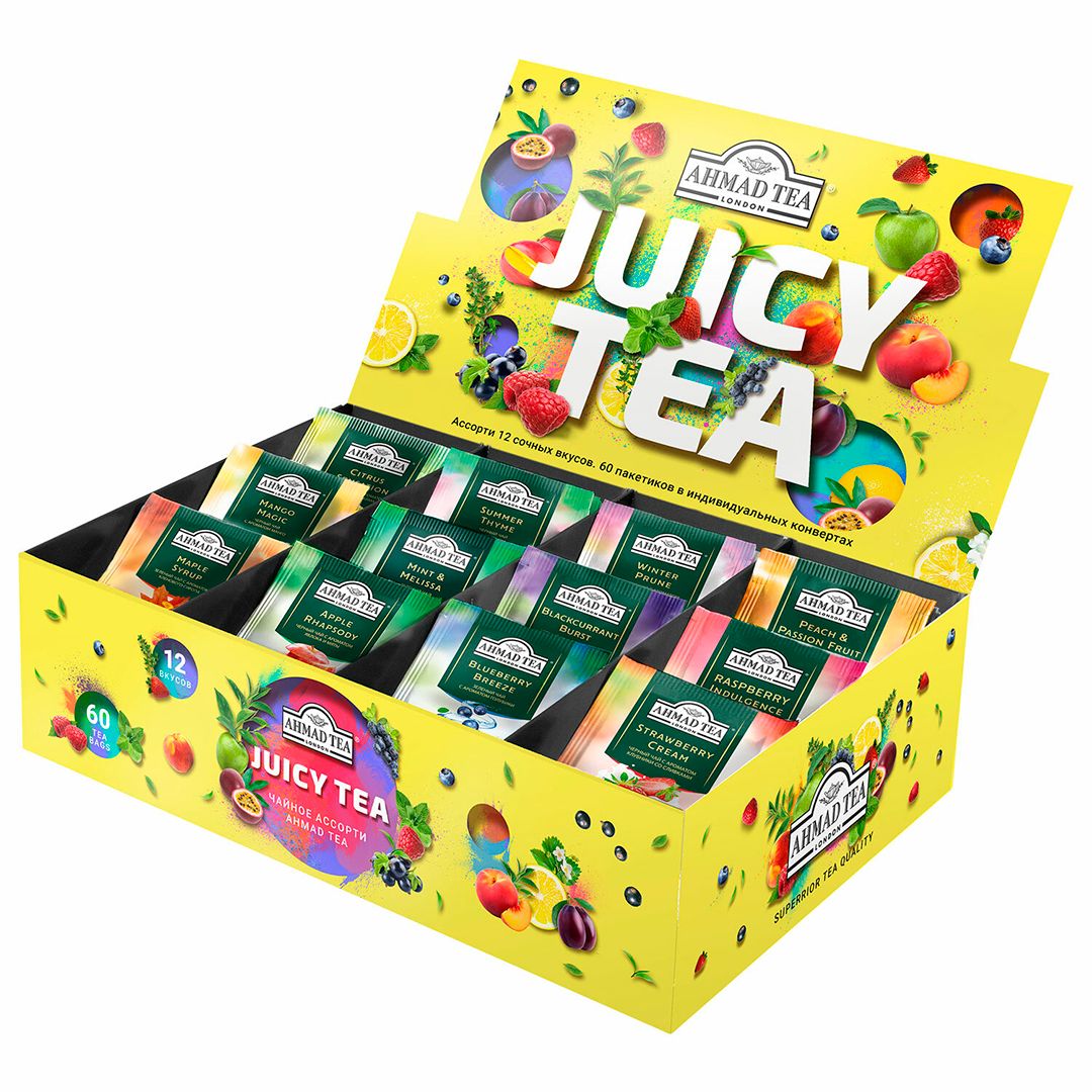 Шай Ahmad "Juisy tea", қара және жасыл шай, 60 қалташа, 12 дәм