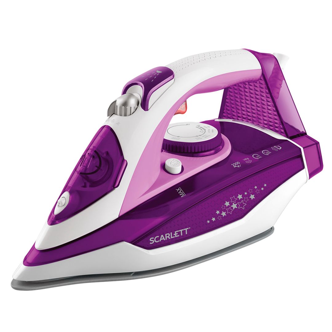Утюг Scarlett SC-SI30K34, мощность 2200 Вт, резервуар 380 мл, керамическая подошва, фиолетовый / Уход за одеждой