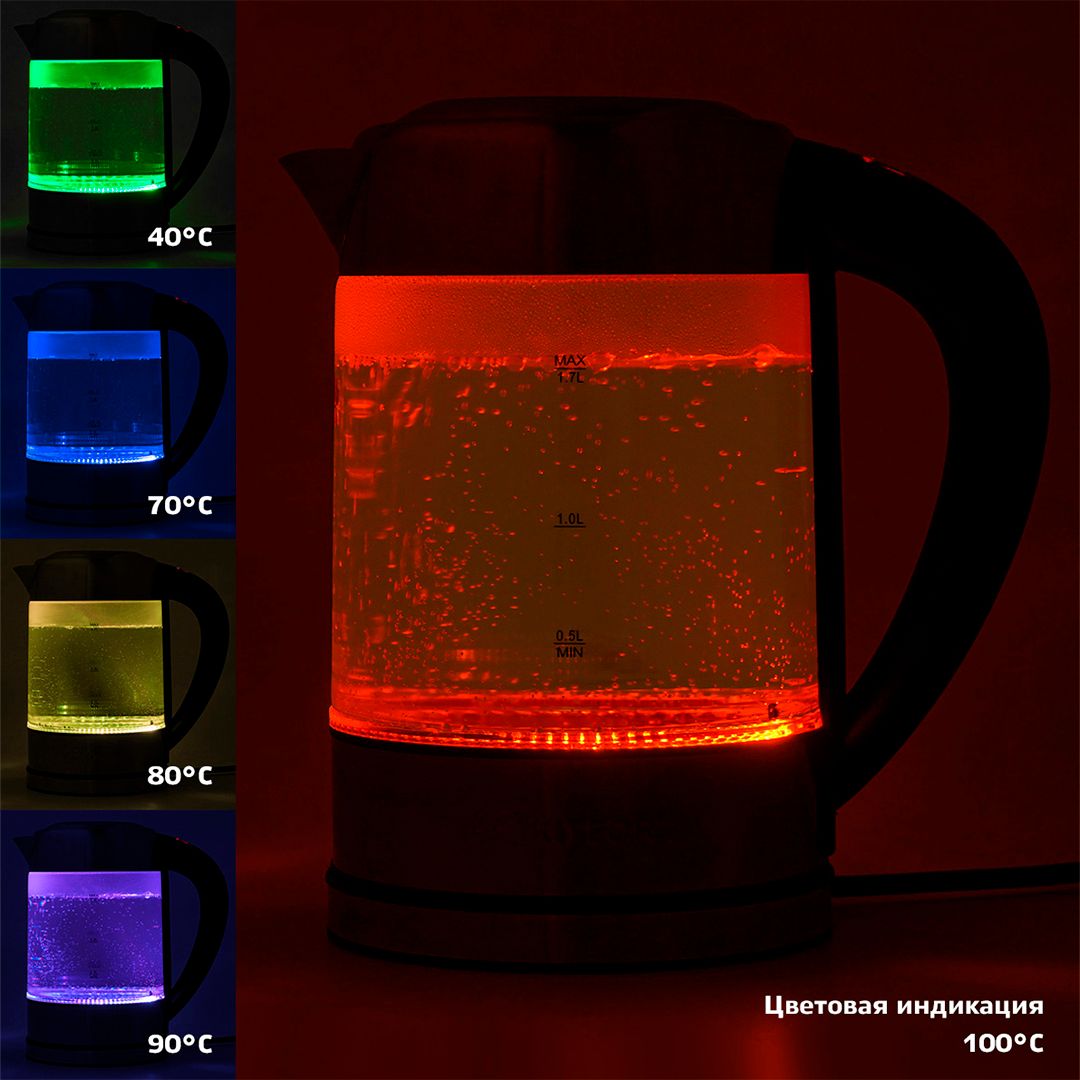 Электрический чайник Kitfort KT-624, 1,7 л, стекло, металл / Чайники	 №5