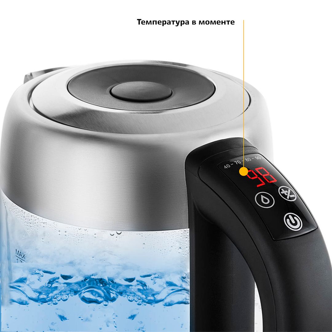 Электрический чайник Kitfort KT-624, 1,7 л, стекло, металл / Чайники	 №3