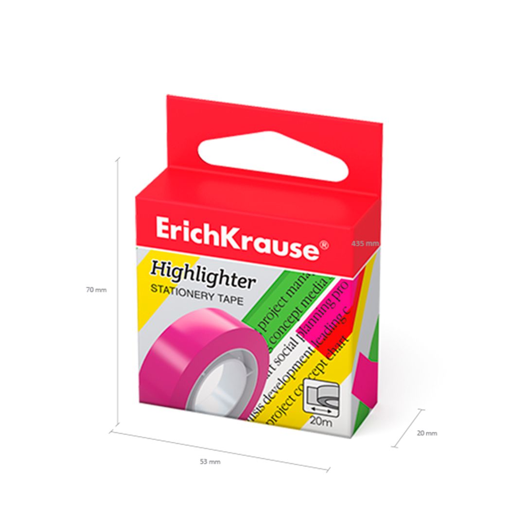 Клейкая лента Erich Krause "Highlighter", размер 18 мм*20 м, ассорти, цена за штуку / Канцелярские ленты №3