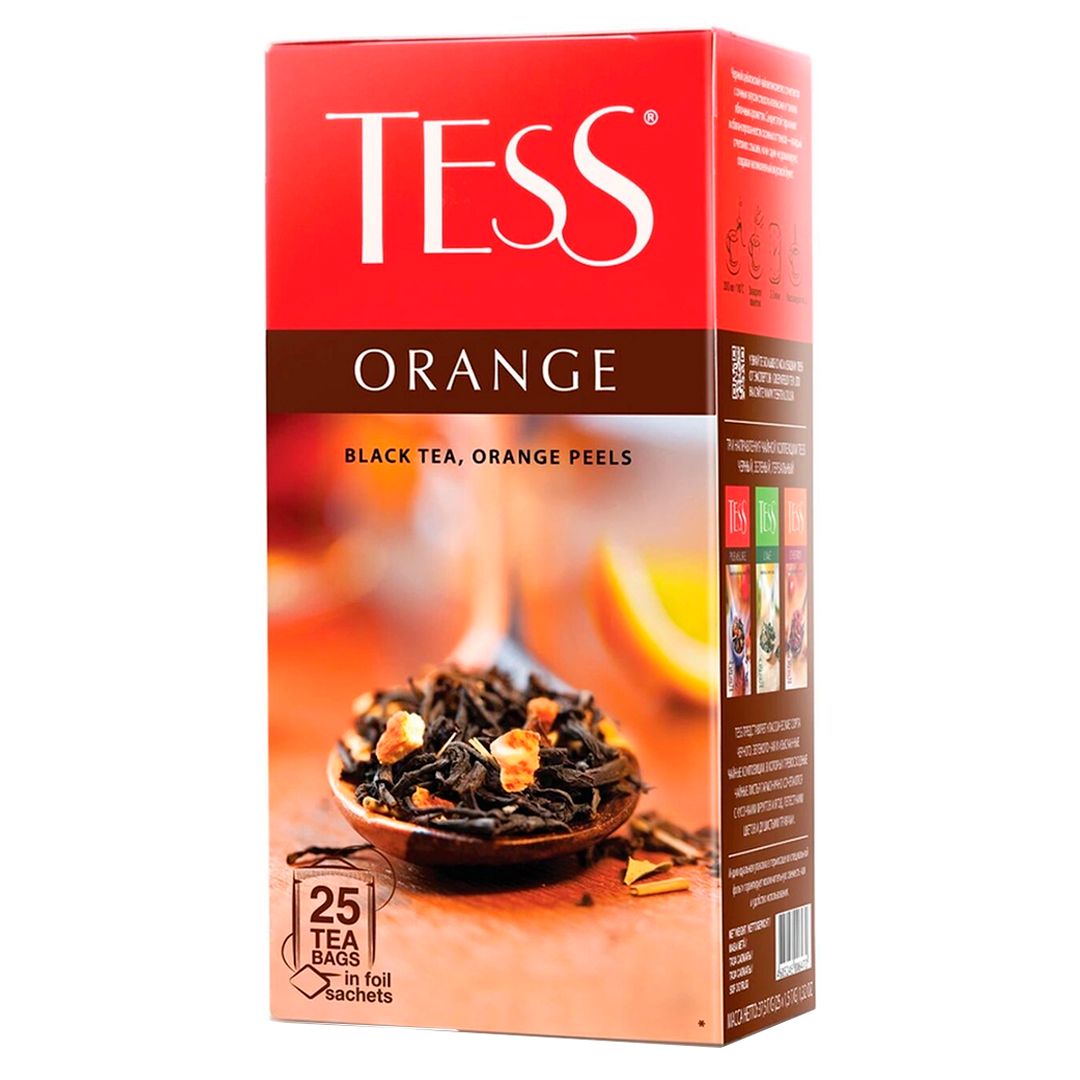 Чай Tess Orange, черный, с цедрой апельсина, 25 пакетиков / Чай пакетированный